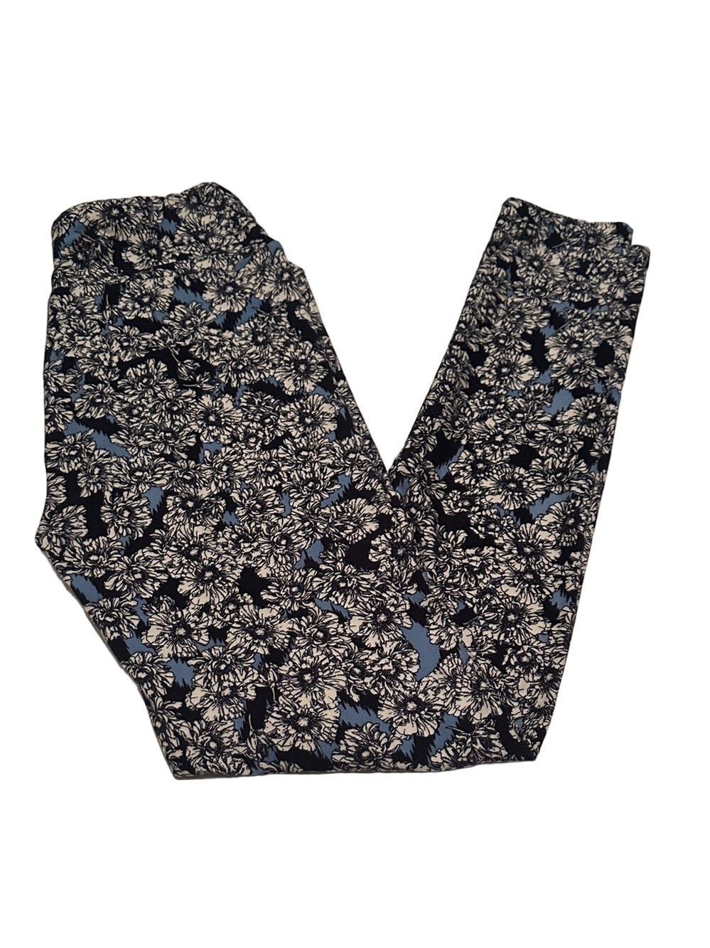LuLaRoe Blue and Black One Size Floral Leggings